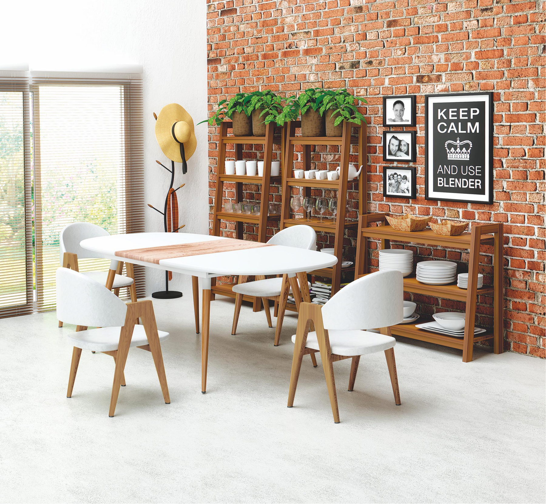 Tavolo allungabile in legno MDF laccato bianco con allunga e gambe legno naturale Caliber 160x90 cm - allungabile fino a 200 cm