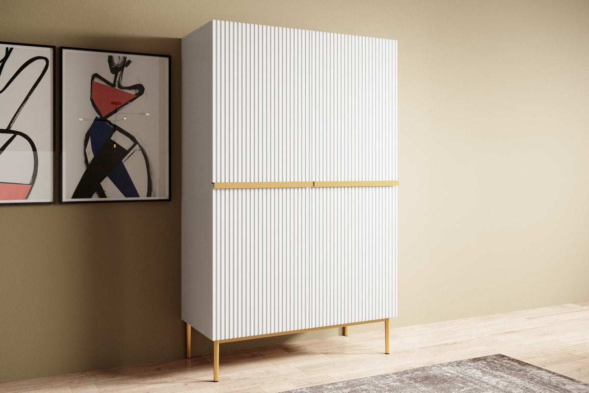 Credenza bianca 2 ante con piede in metallo oro Nicole 100x160 cm