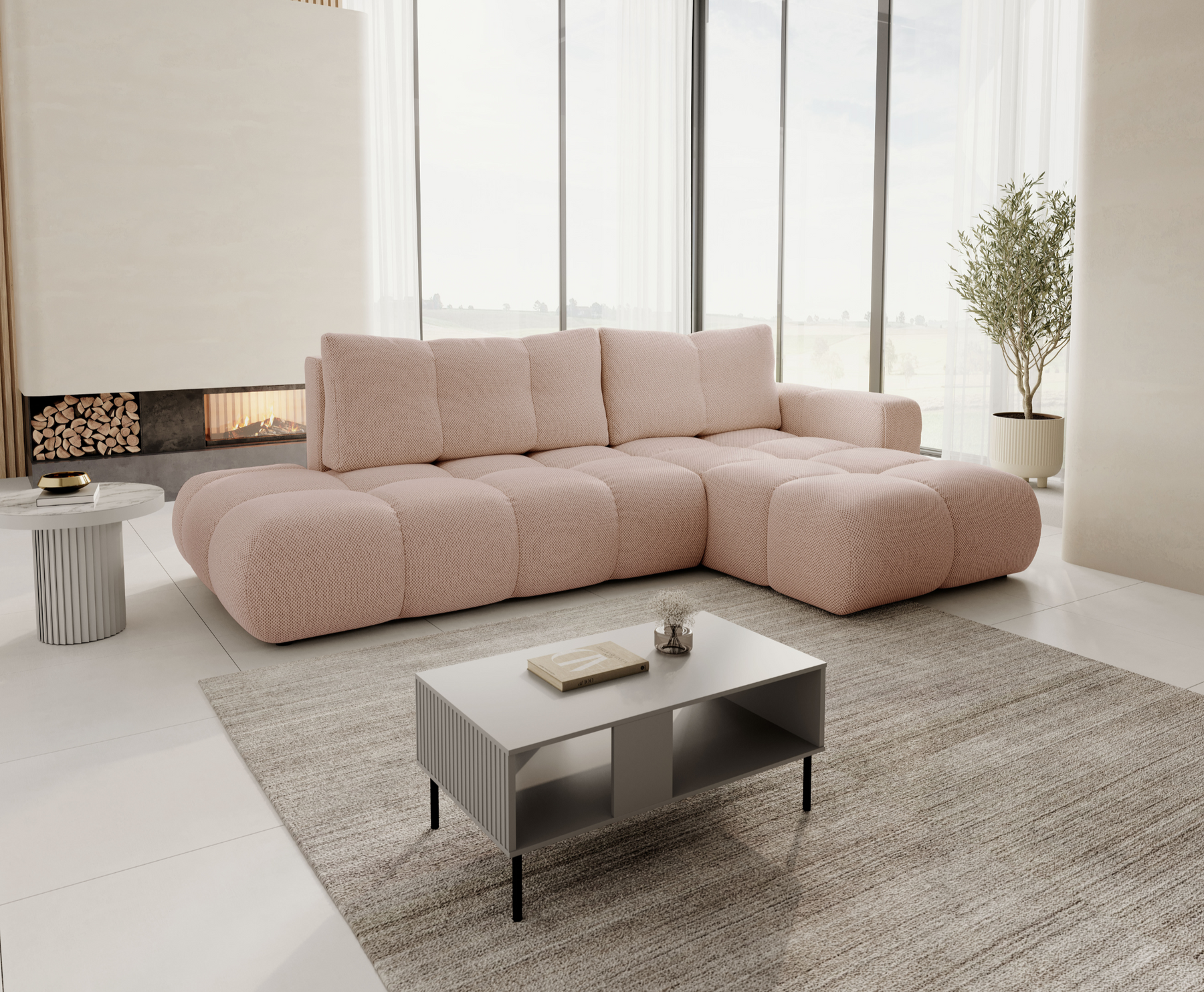 Divano letto angolare in tessuto cinigliato Vienna 286x177 cm