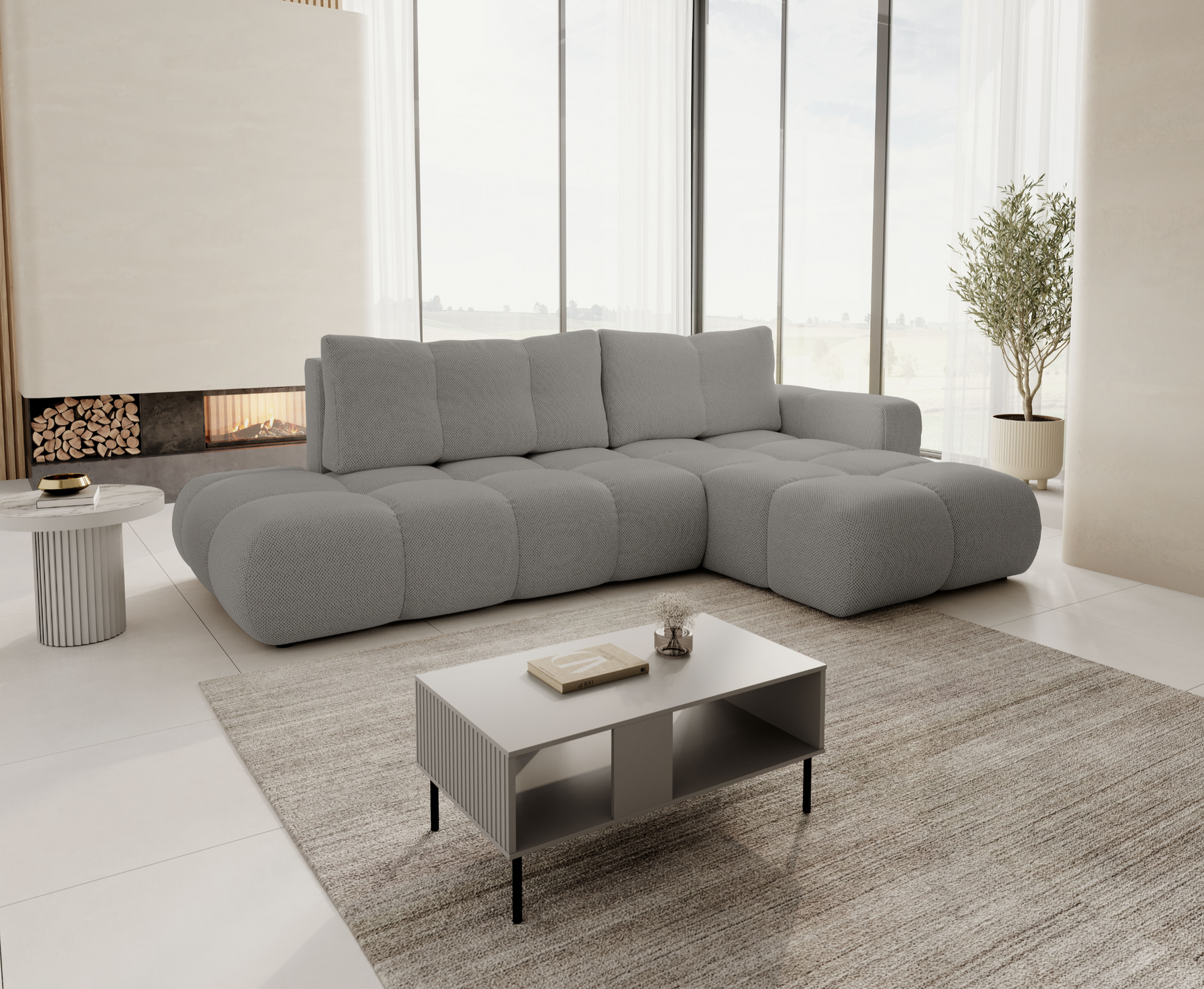 Divano letto angolare in tessuto cinigliato Vienna 286x177 cm