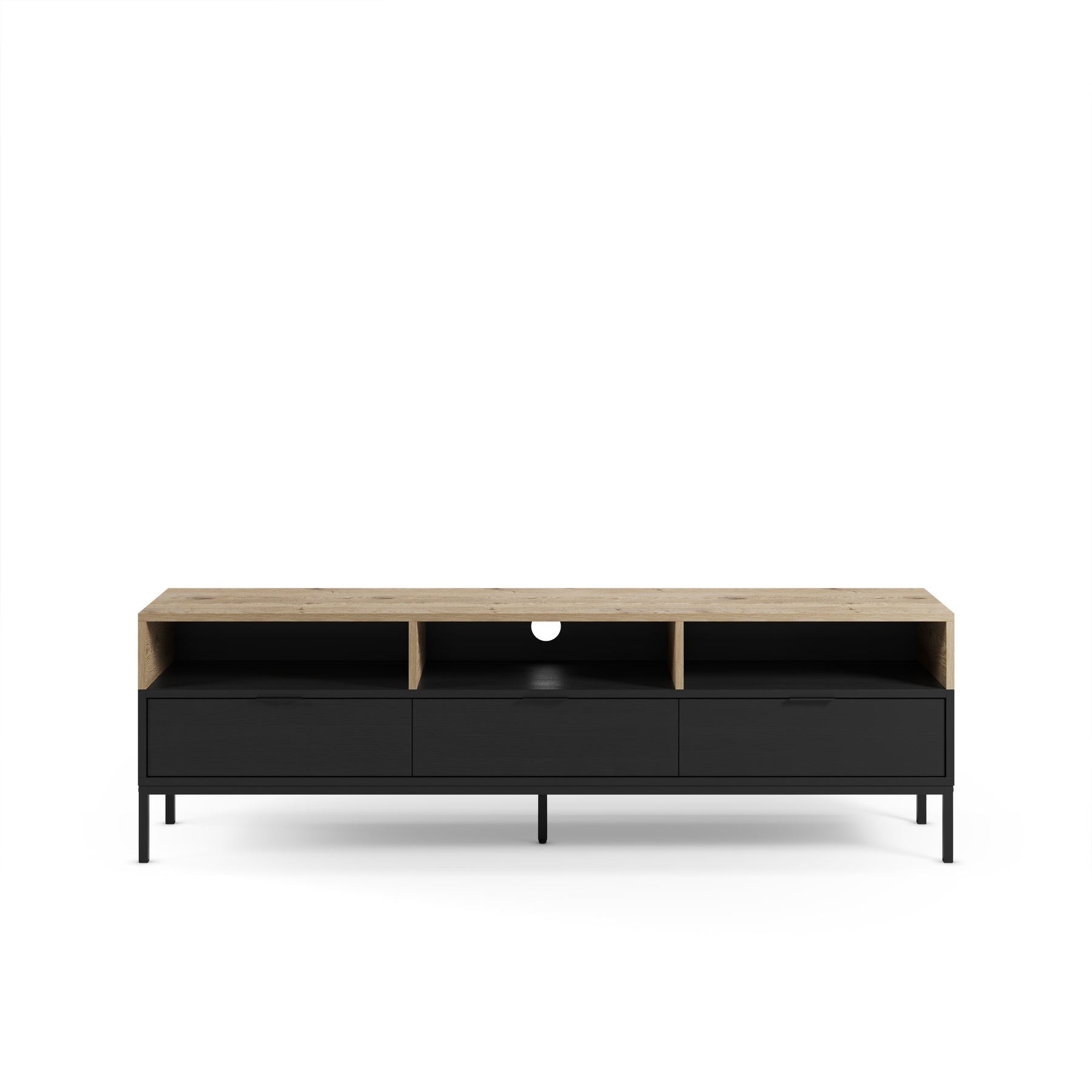 Mobile TV 3 cassetti nero e rovere Maris 180x55 cm