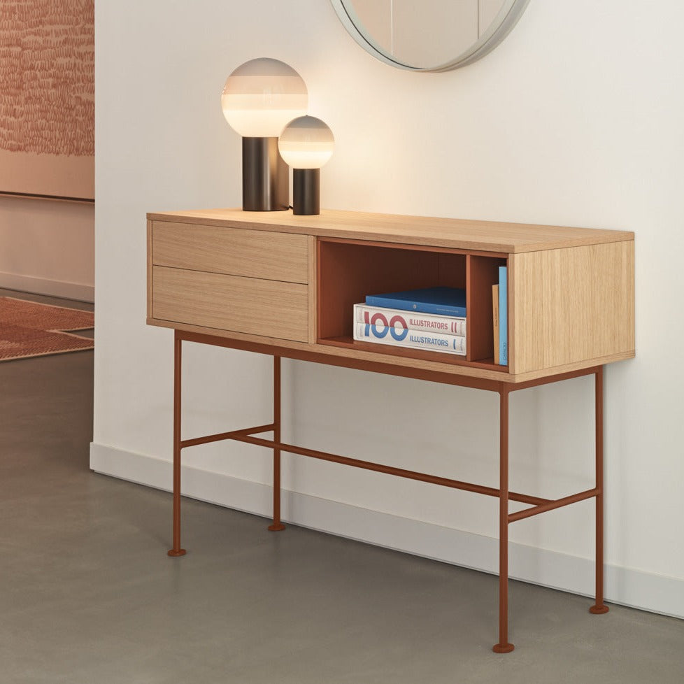 Consolle 2 cassetti quercia e terracotta Yoko di Teulat 120x80 cm