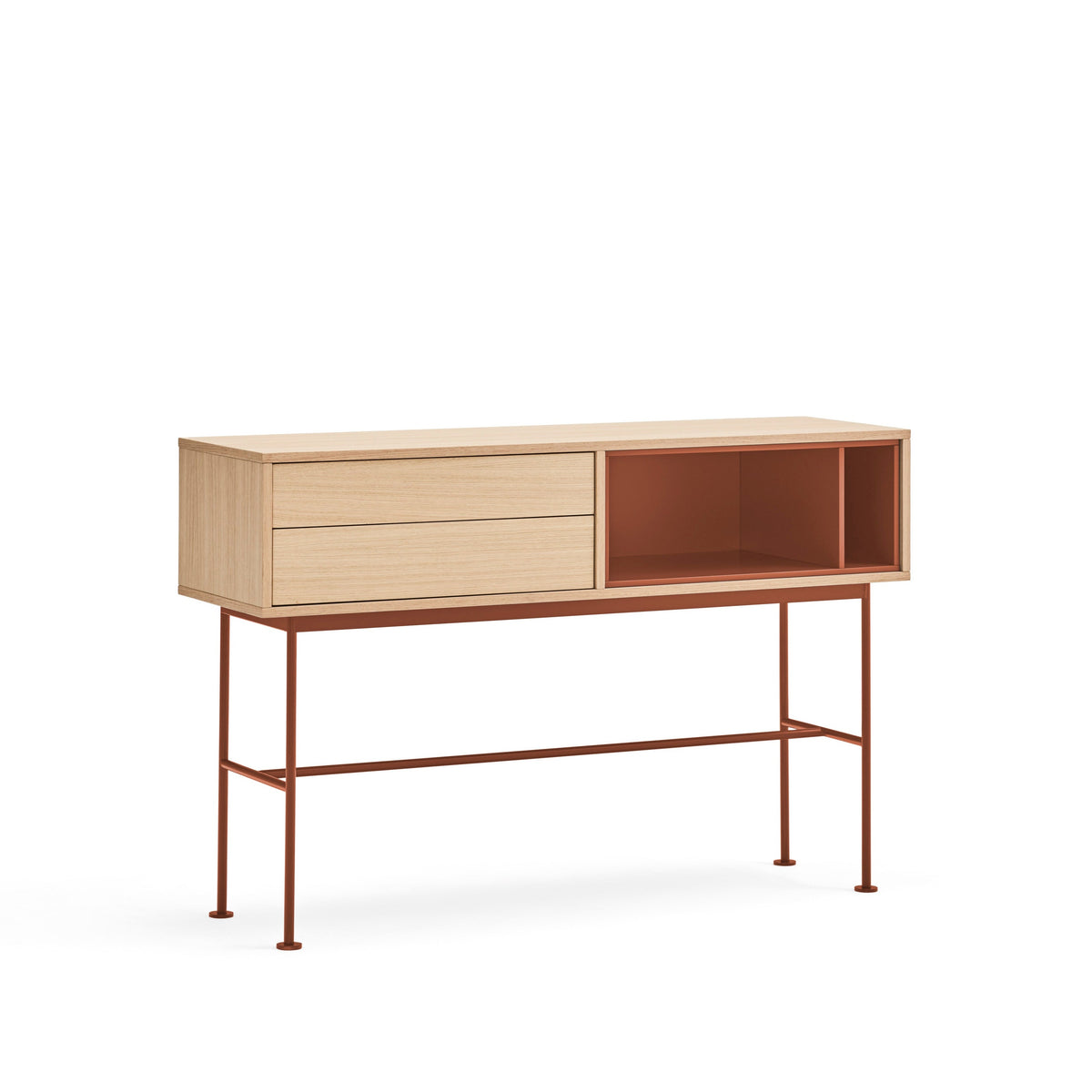 Consolle 2 cassetti quercia e terracotta Yoko di Teulat 120x80 cm