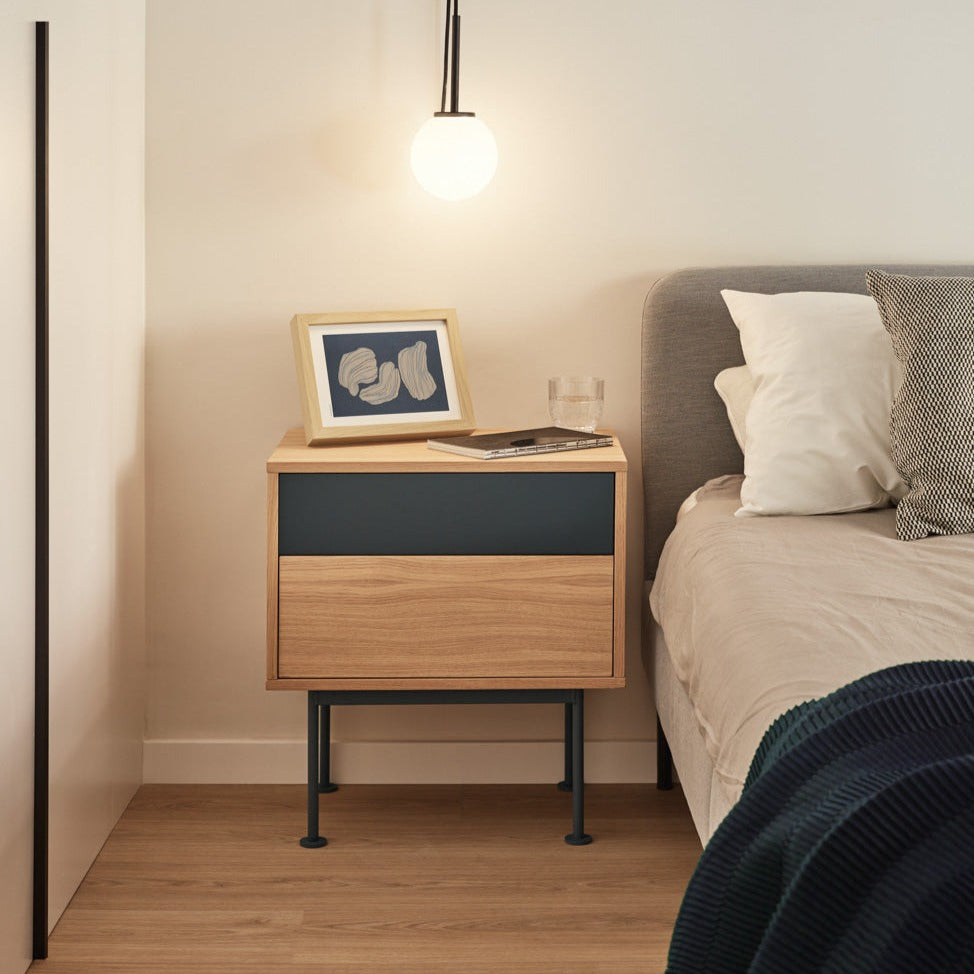 Comodino 2 cassetti quercia grigio antracite Yoko 52x59 cm