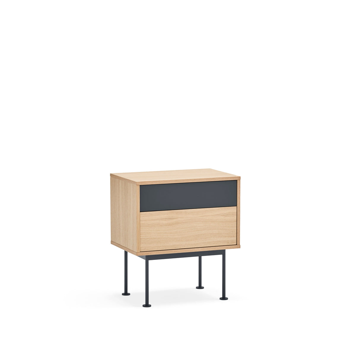 Comodino 2 cassetti quercia grigio antracite Yoko 52x59 cm