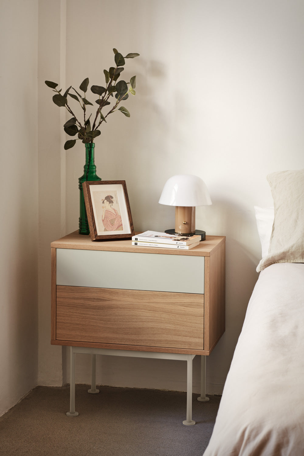 Comodino 2 cassetti quercia crema Yoko 52x59 cm