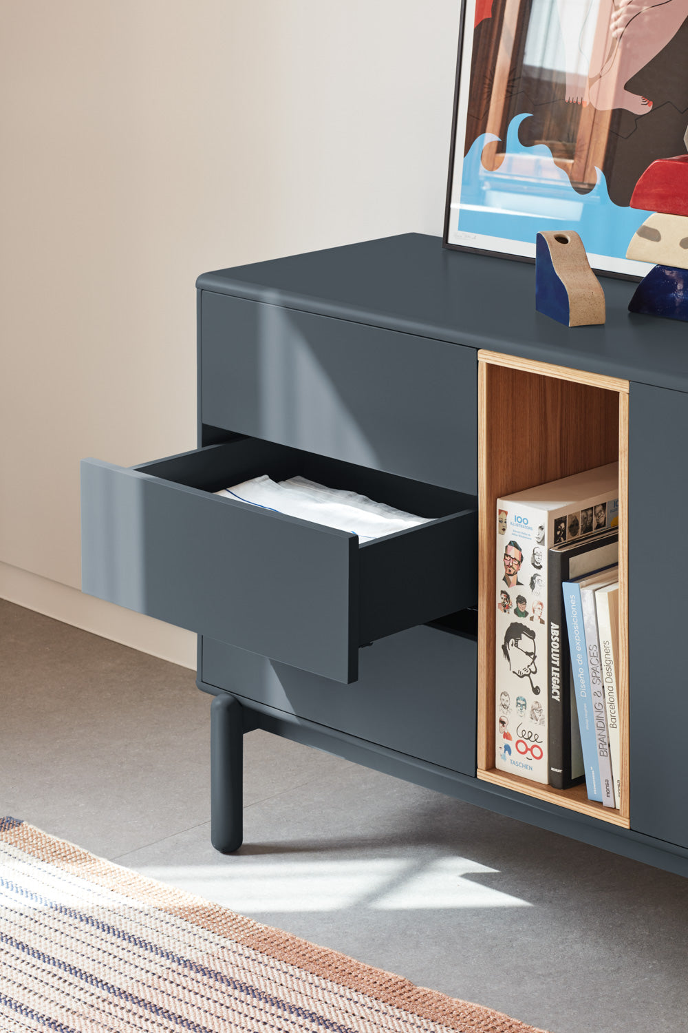 Madia 6 cassetti 1 anta grigio antracite Corvo di Teulat 180x40 cm