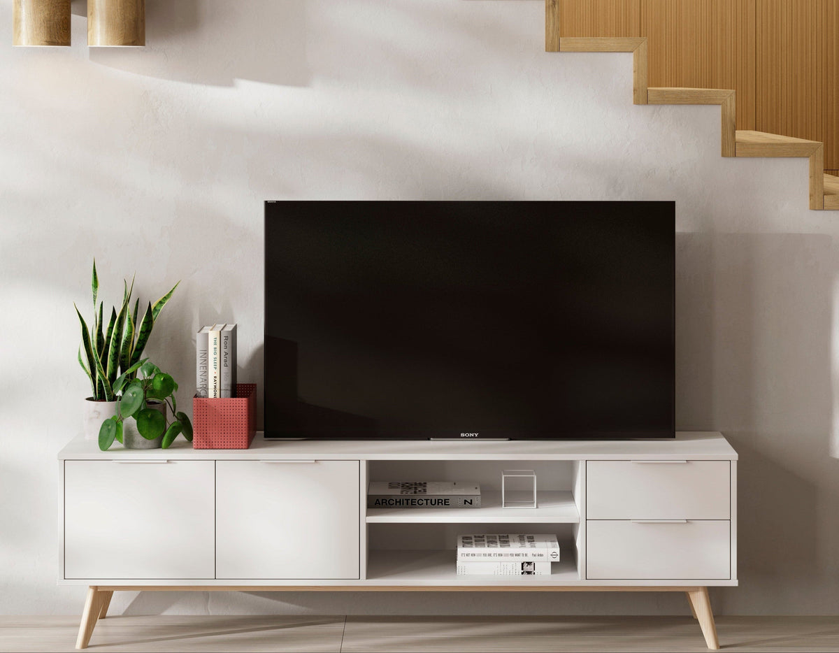 Mobile TV 2 ante e 2 cassetti con ripiani aperti Nordica 180x53 cm