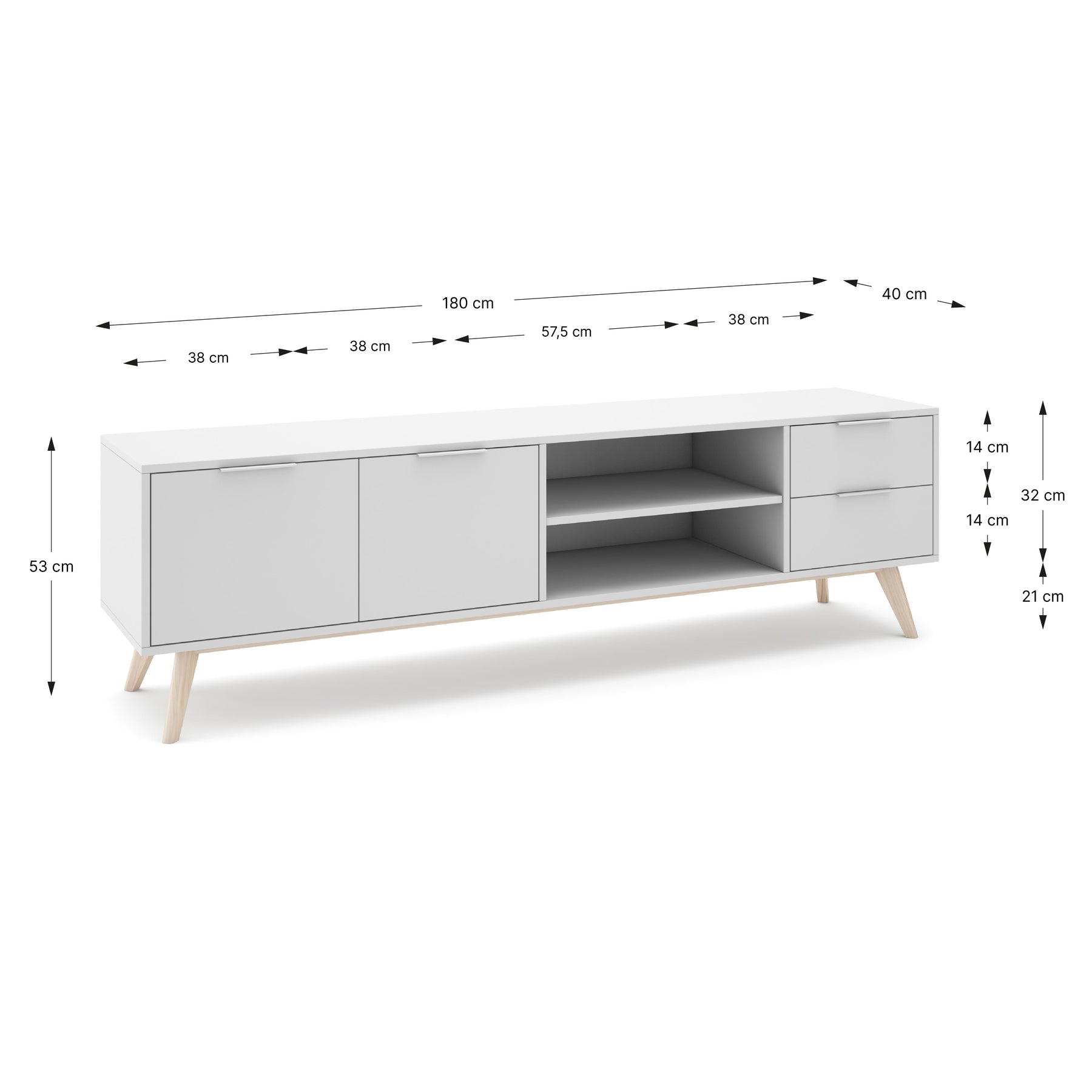 Mobile TV 2 ante e 2 cassetti con ripiani aperti Nordica 180x53 cm