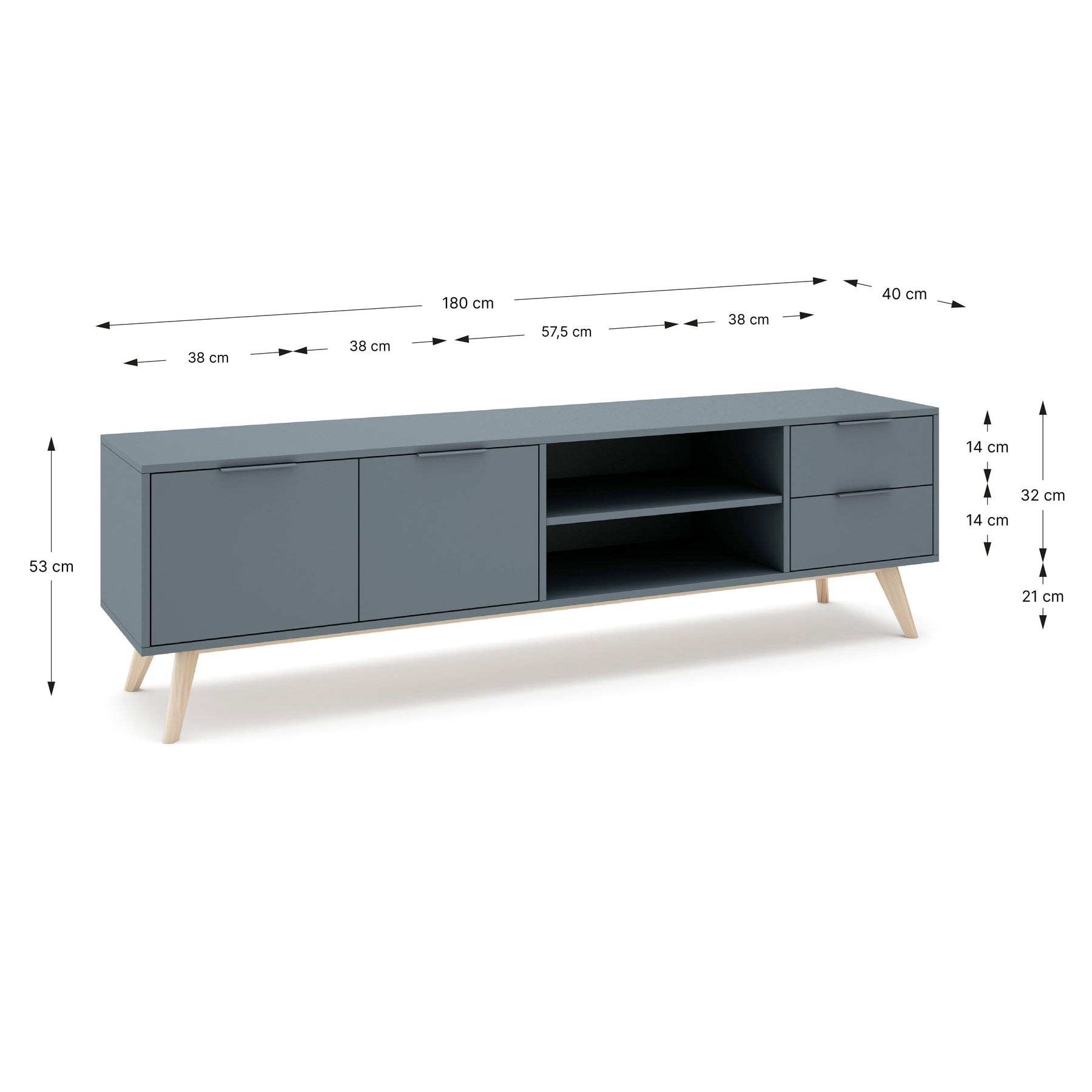 Mobile TV 2 ante e 2 cassetti con ripiani aperti Nordica 180x53 cm