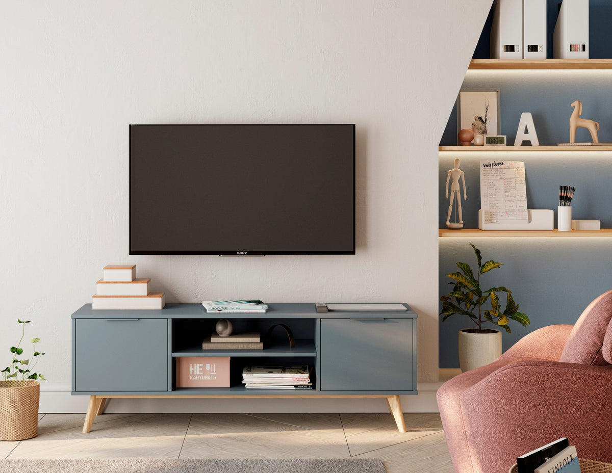 Mobile TV 2 ante con ripiani aperti Nordica 140x53 cm