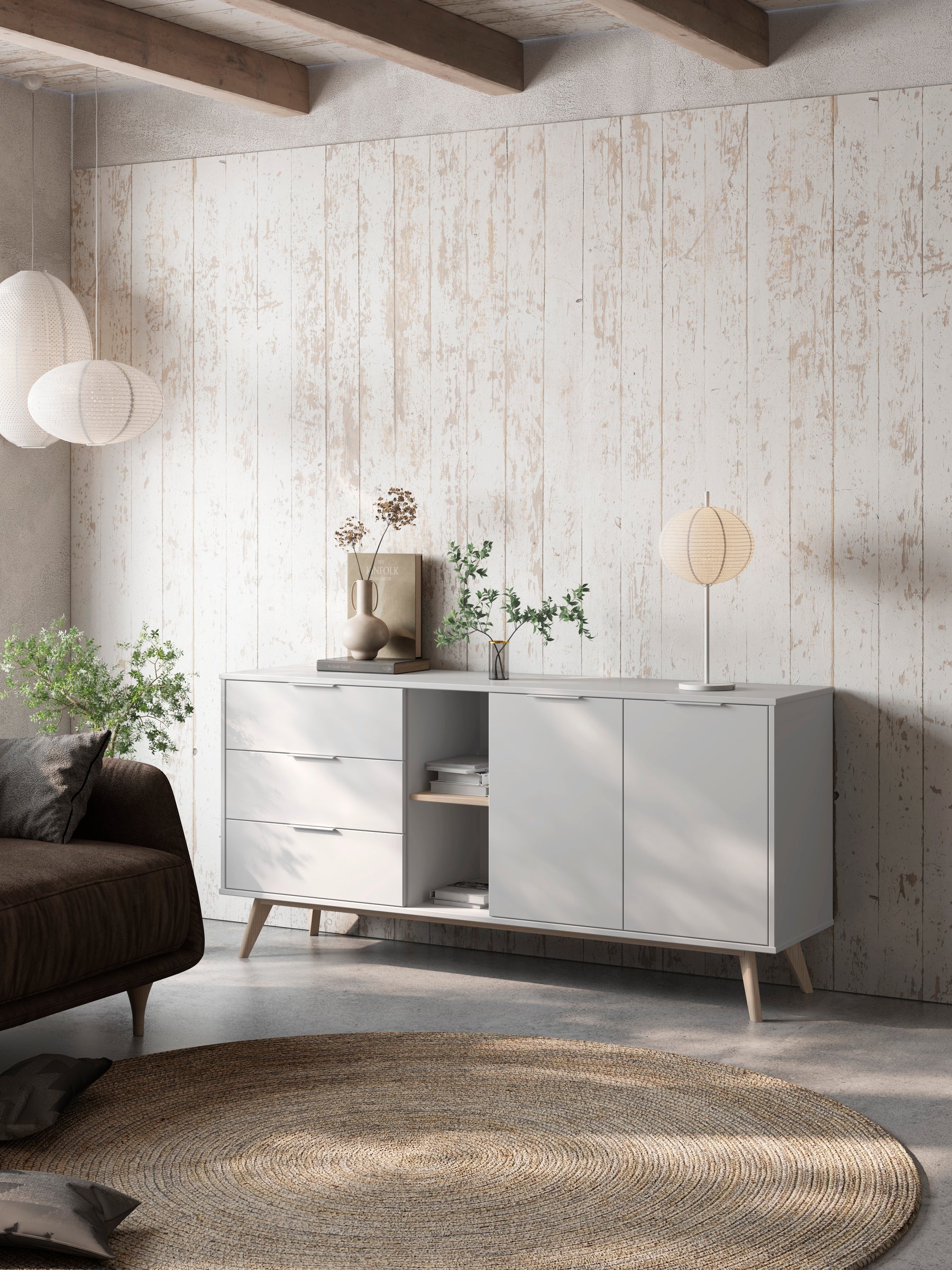 Credenza 2 ante 2 nicchie 3 cassetti Nordica 165x81 cm