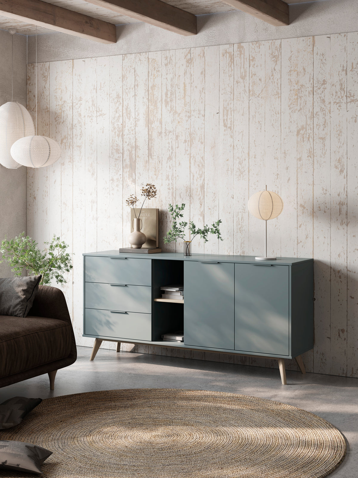 Credenza 2 ante 2 nicchie 3 cassetti Nordica 165x81 cm