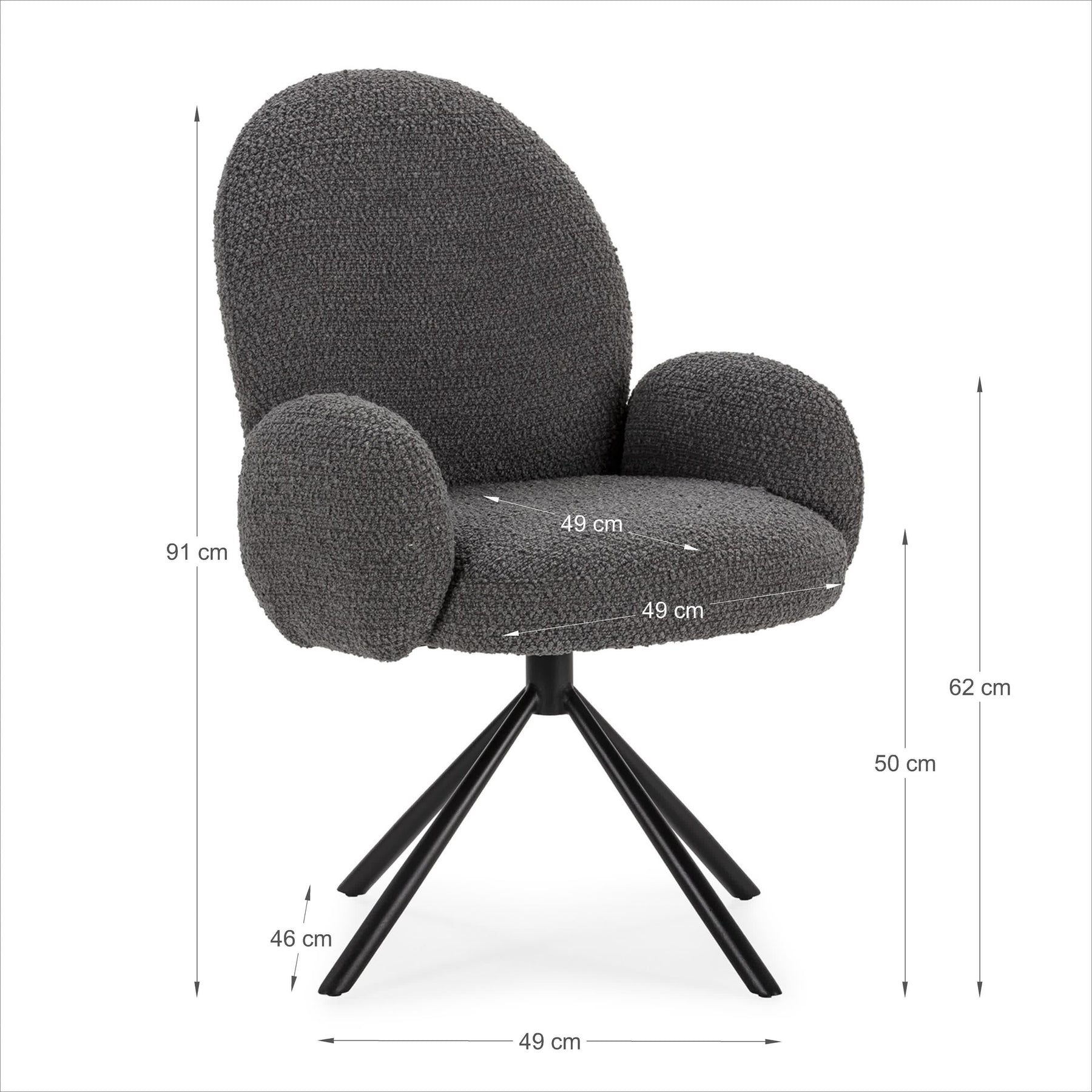 Poltrona girevole in tessuto e gambe in metallo nero Dario 49x46 h91 cm