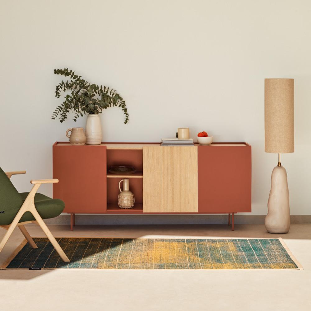 Madia 3 ante 3 cassetti legno rovere e terracotta Otto 180x78 cm