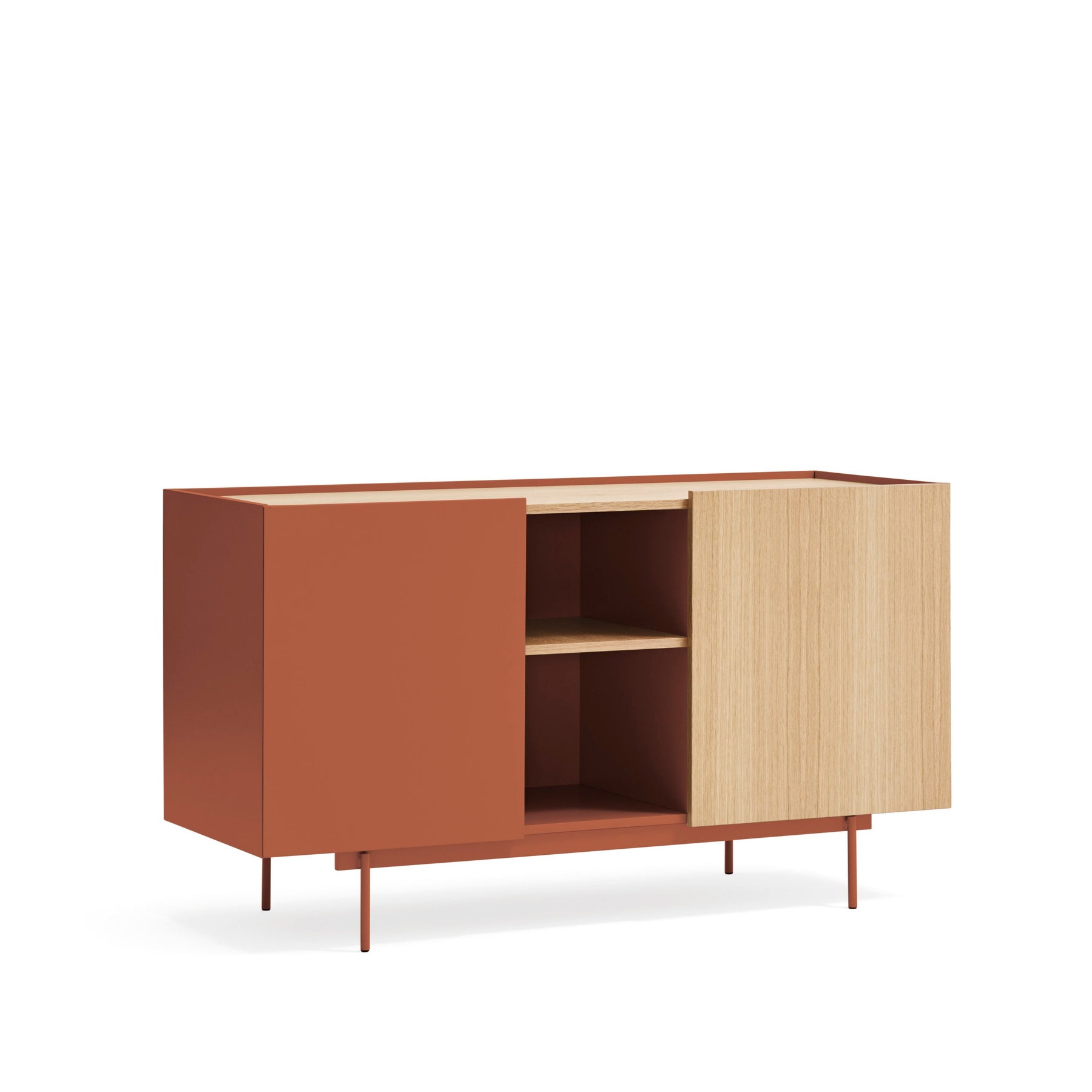 Madia 2 ante 3 cassetti legno rovere e terracotta Otto 135x78 cm