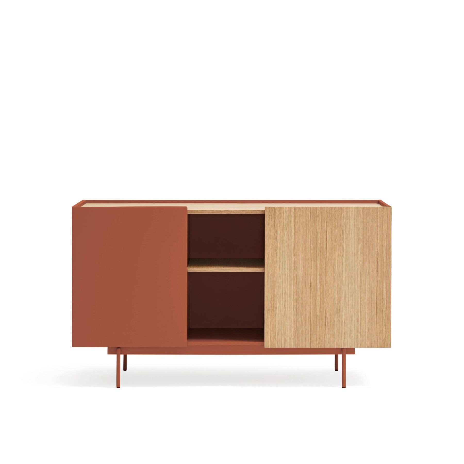 Madia 2 ante 3 cassetti legno rovere e terracotta Otto 135x78 cm