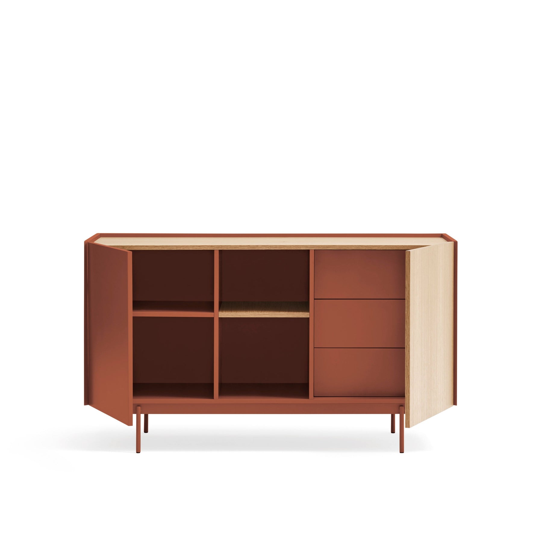 Madia 2 ante 3 cassetti legno rovere e terracotta Otto 135x78 cm