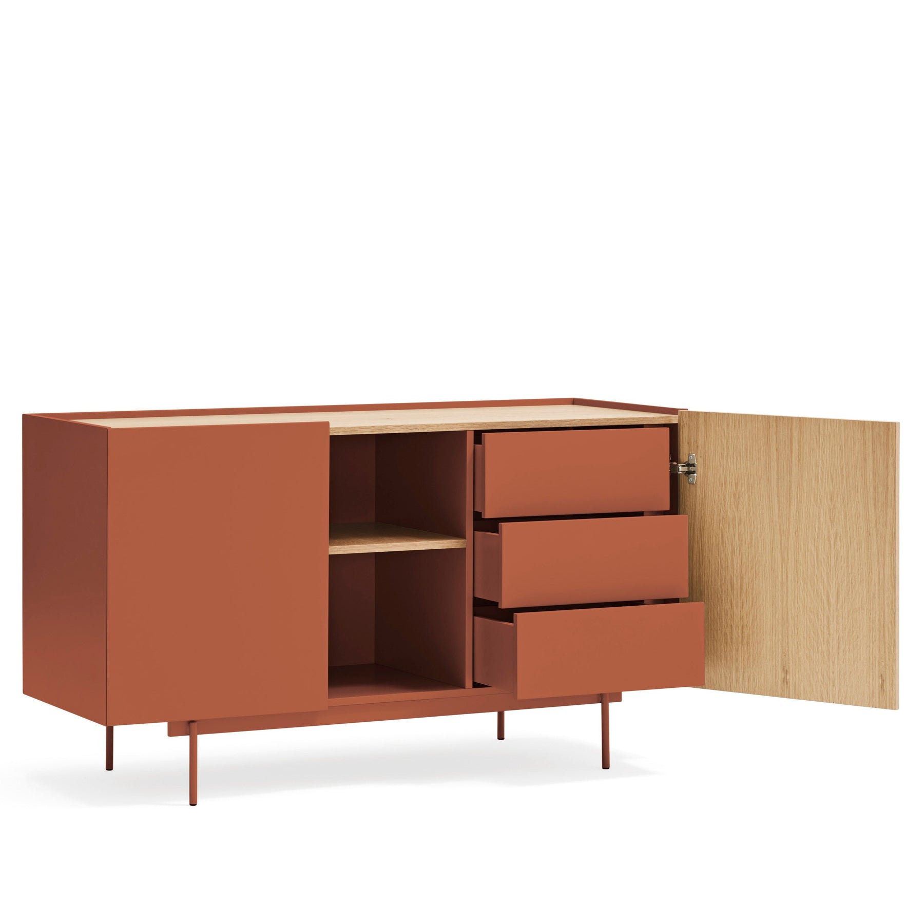 Madia 2 ante 3 cassetti legno rovere e terracotta Otto 135x78 cm