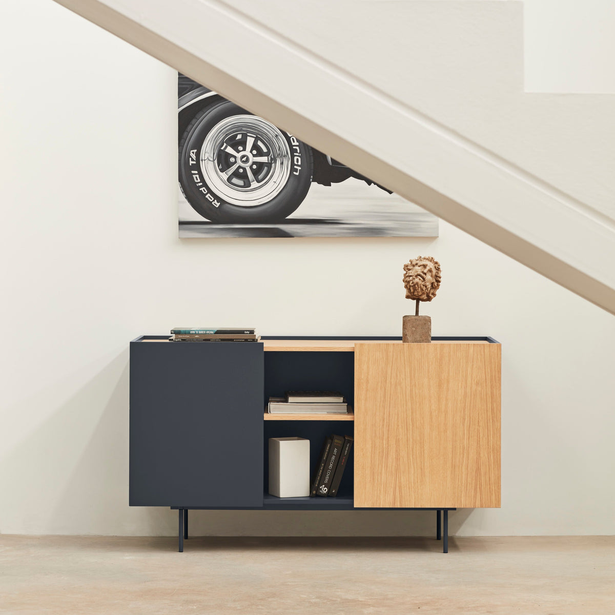 Madia 2 ante 3 cassetti legno rovere e grigio antracite Otto 135x78 cm