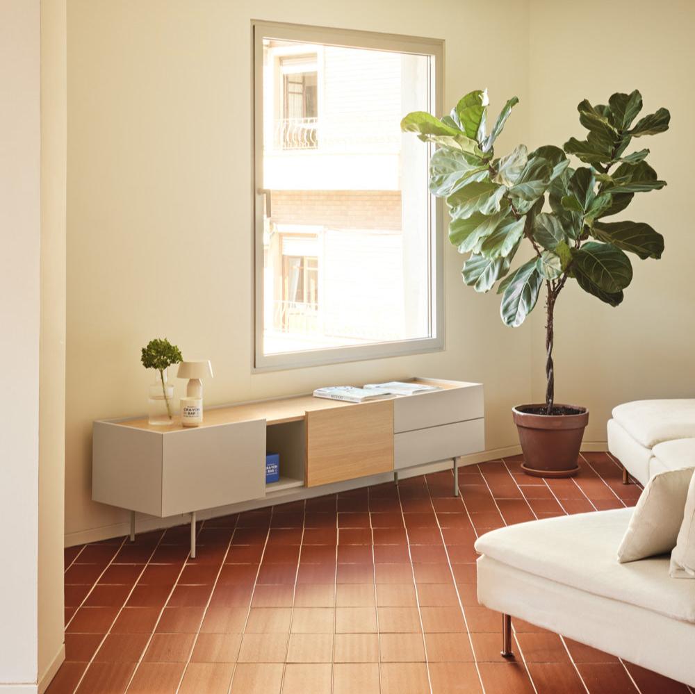 Mobile TV 2 ante 2 cassetti legno rovere e cashmere Otto 180x45 cm