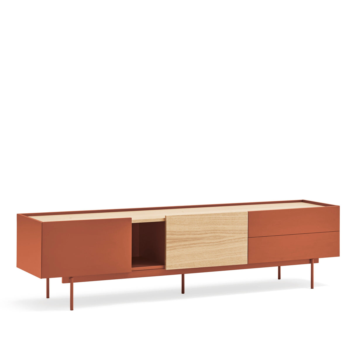 Mobile TV 2 ante 2 cassetti legno rovere e terracotta Otto 180x45 cm