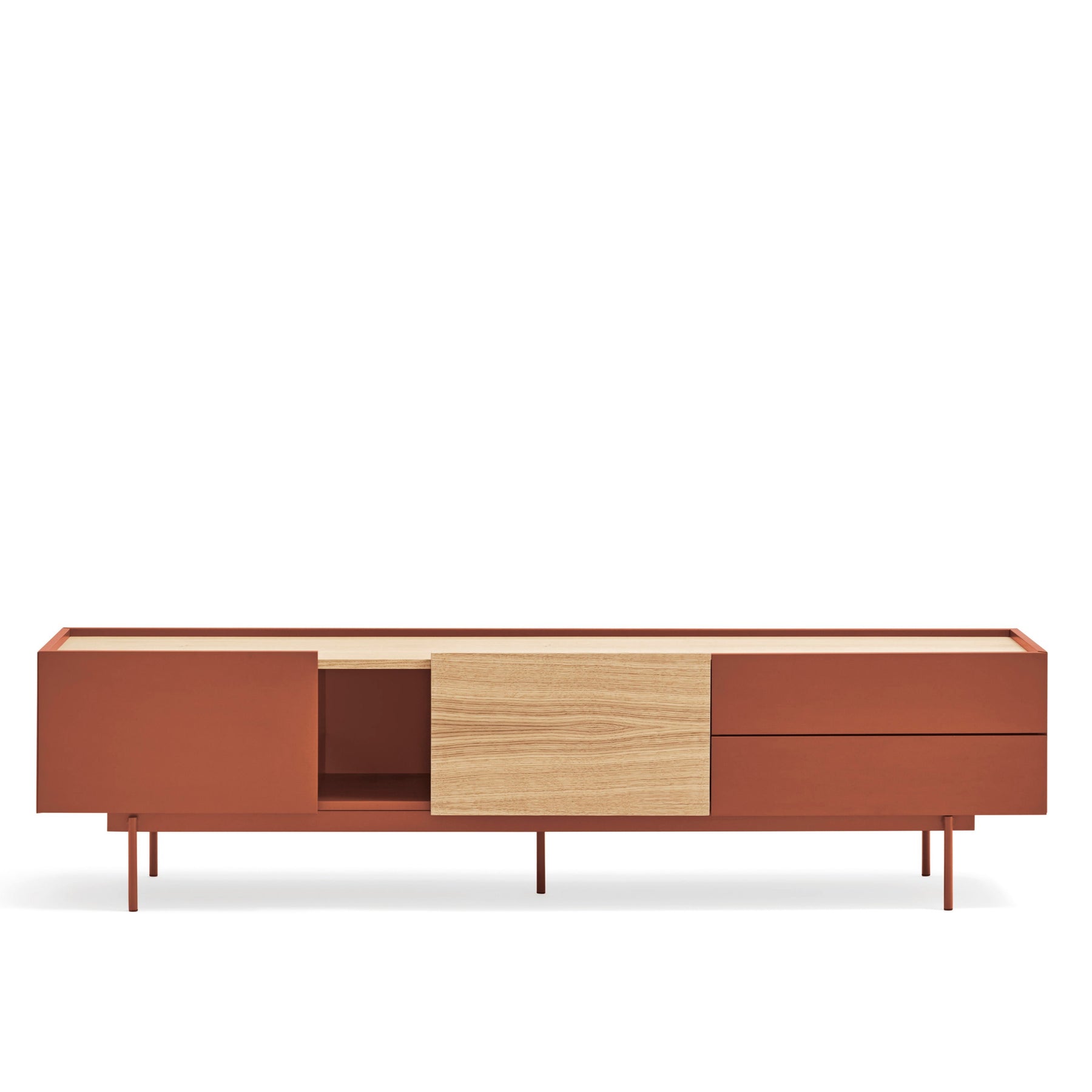 Mobile TV 2 ante 2 cassetti legno rovere e terracotta Otto 180x45 cm