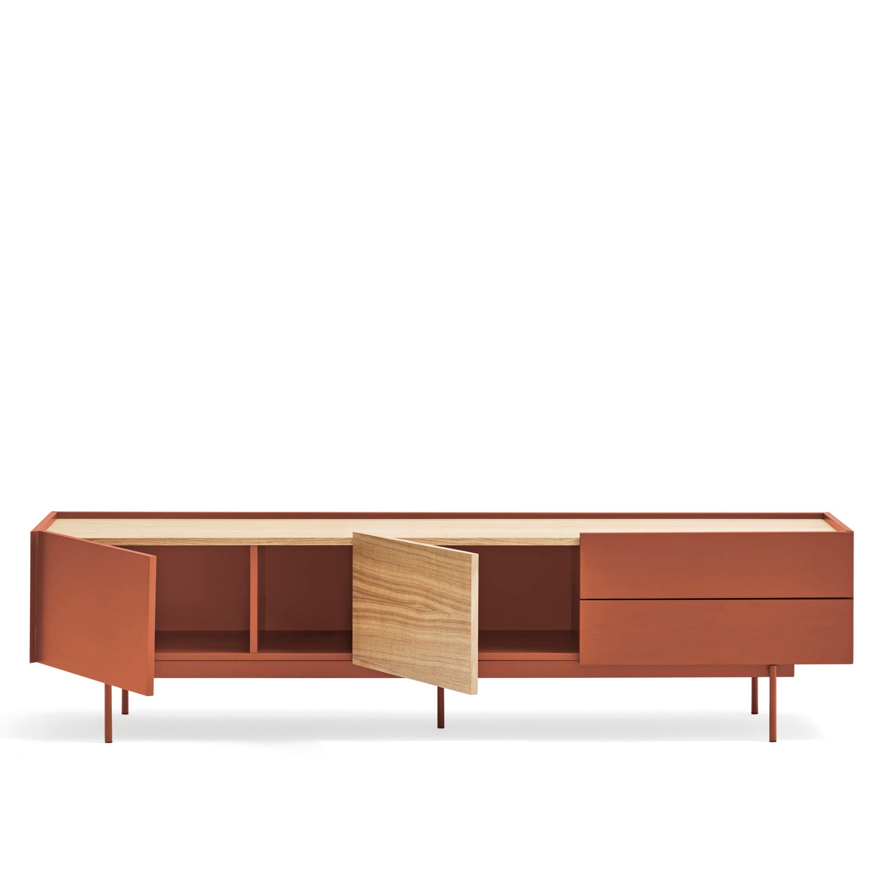 Mobile TV 2 ante 2 cassetti legno rovere e terracotta Otto 180x45 cm