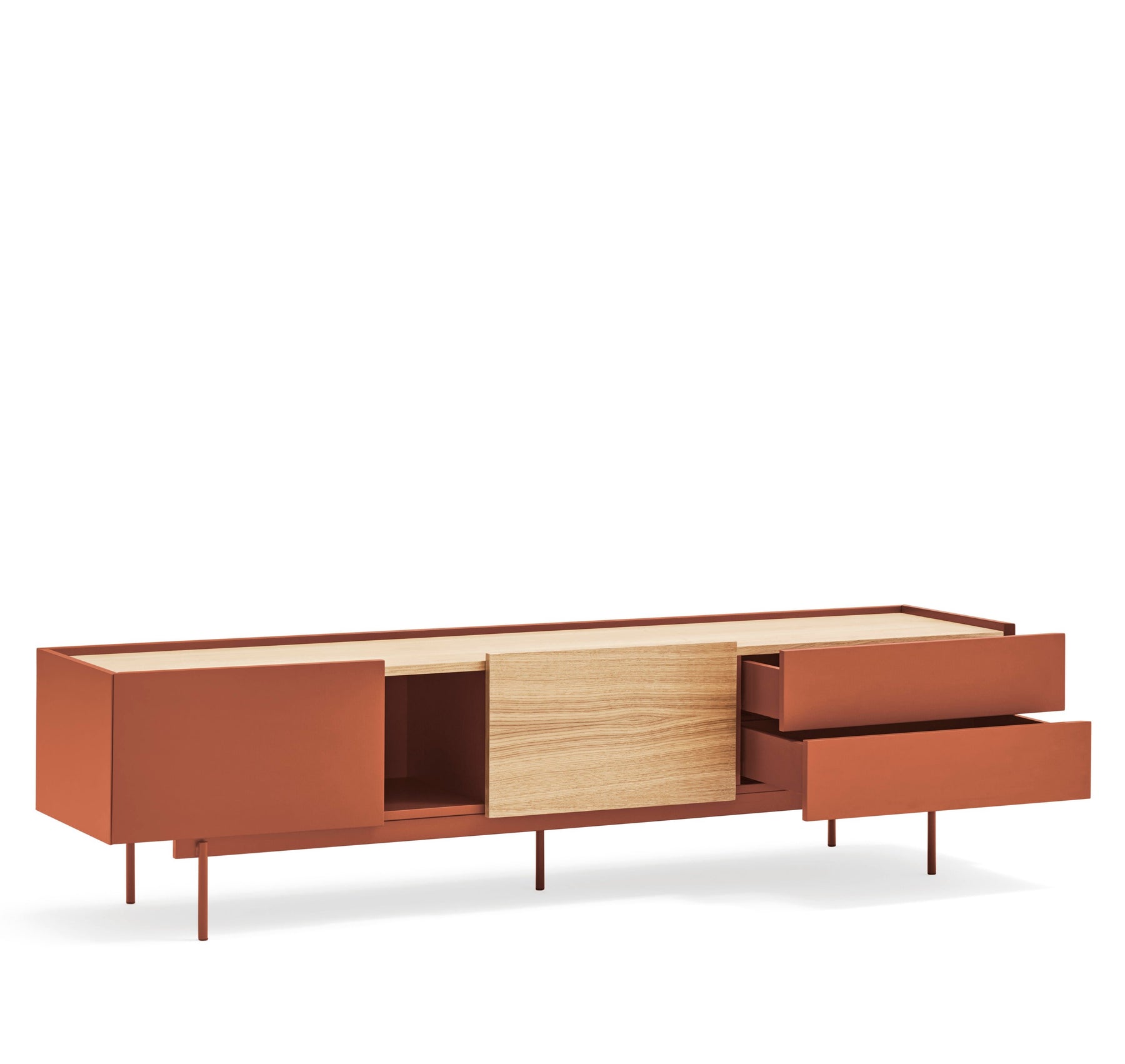 Mobile TV 2 ante 2 cassetti legno rovere e terracotta Otto 180x45 cm