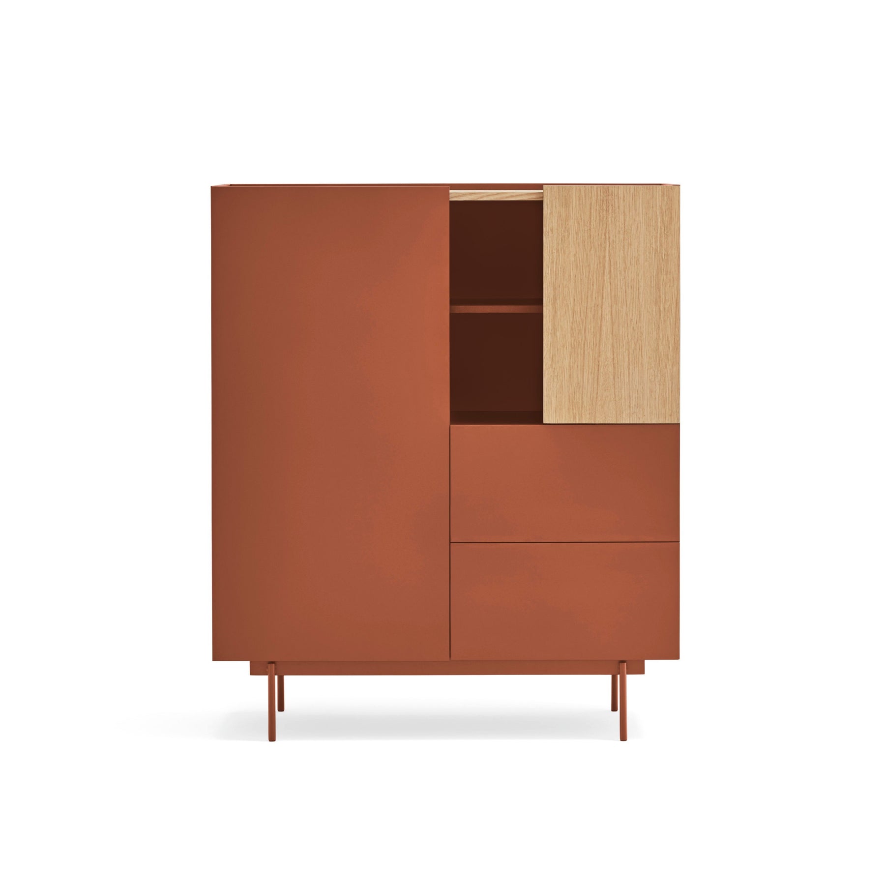 Credenza 2 ante 2 cassetti legno rovere e terracotta Otto di Teulat 100x120 cm