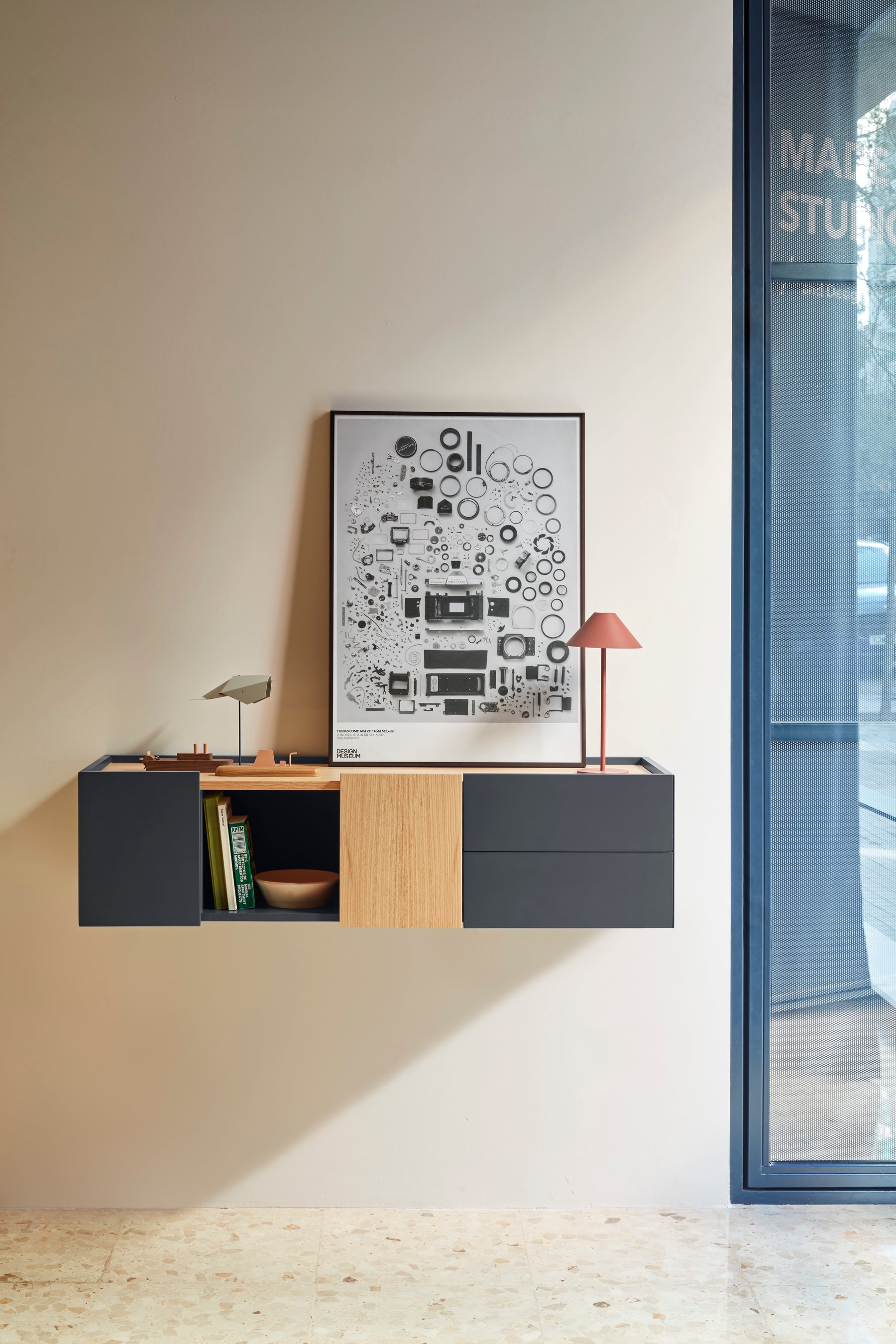 Consolle sospesa legno rovere e grigio antracite Otto 110x35 cm