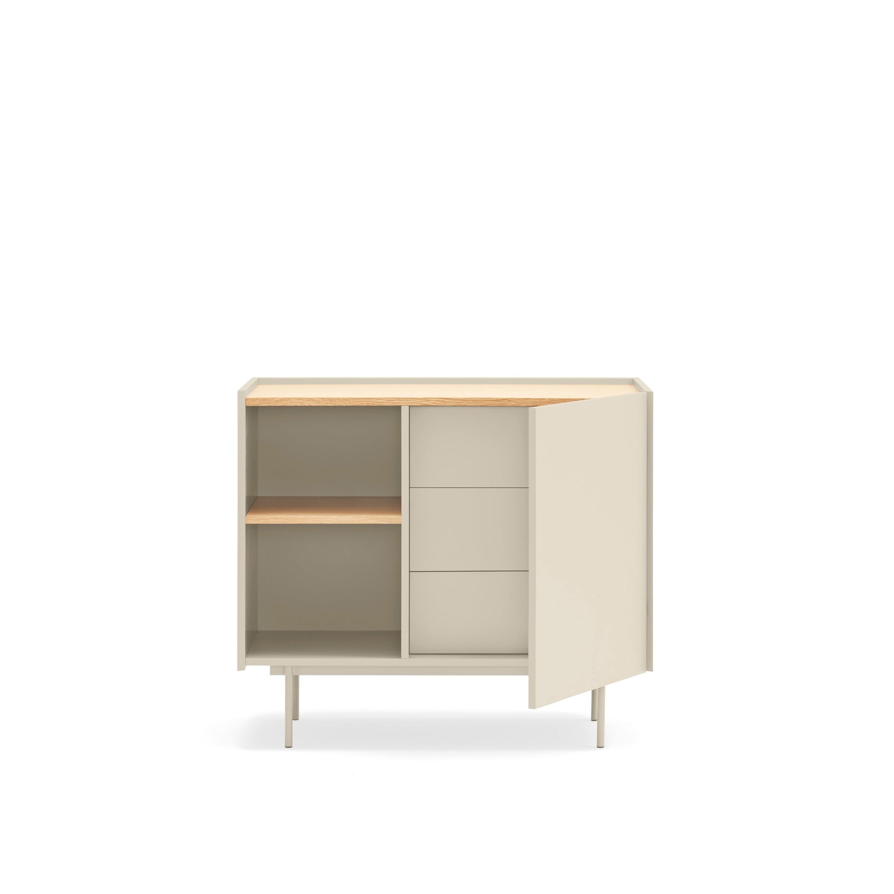 Cassettiera tre cassetti con anta legno rovere e cashmere Otto di Teulat 88x78 cm
