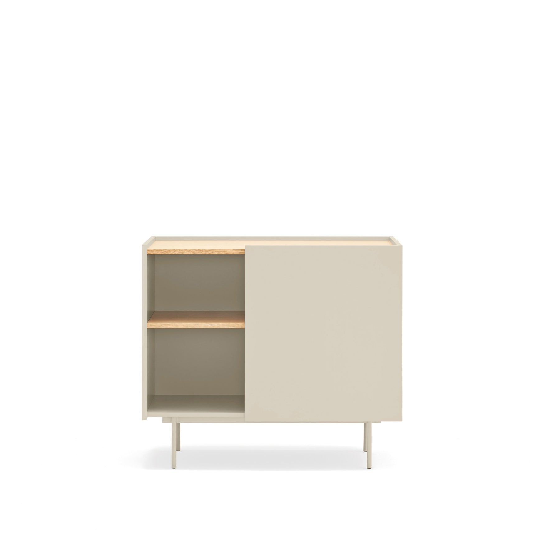Cassettiera tre cassetti con anta legno rovere e cashmere Otto di Teulat 88x78 cm