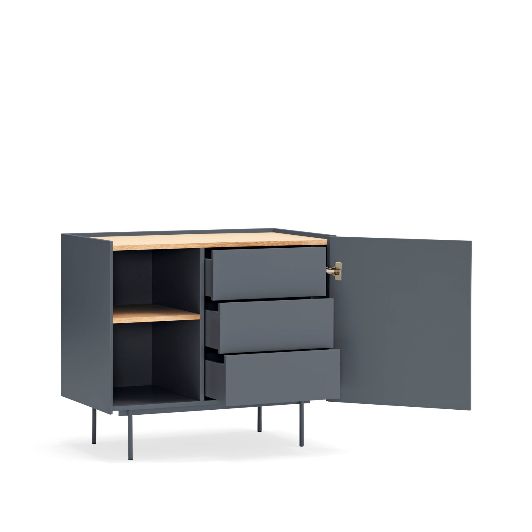 Cassettiera tre cassetti con anta legno rovere e antracite Otto di Teulat 88x78 cm