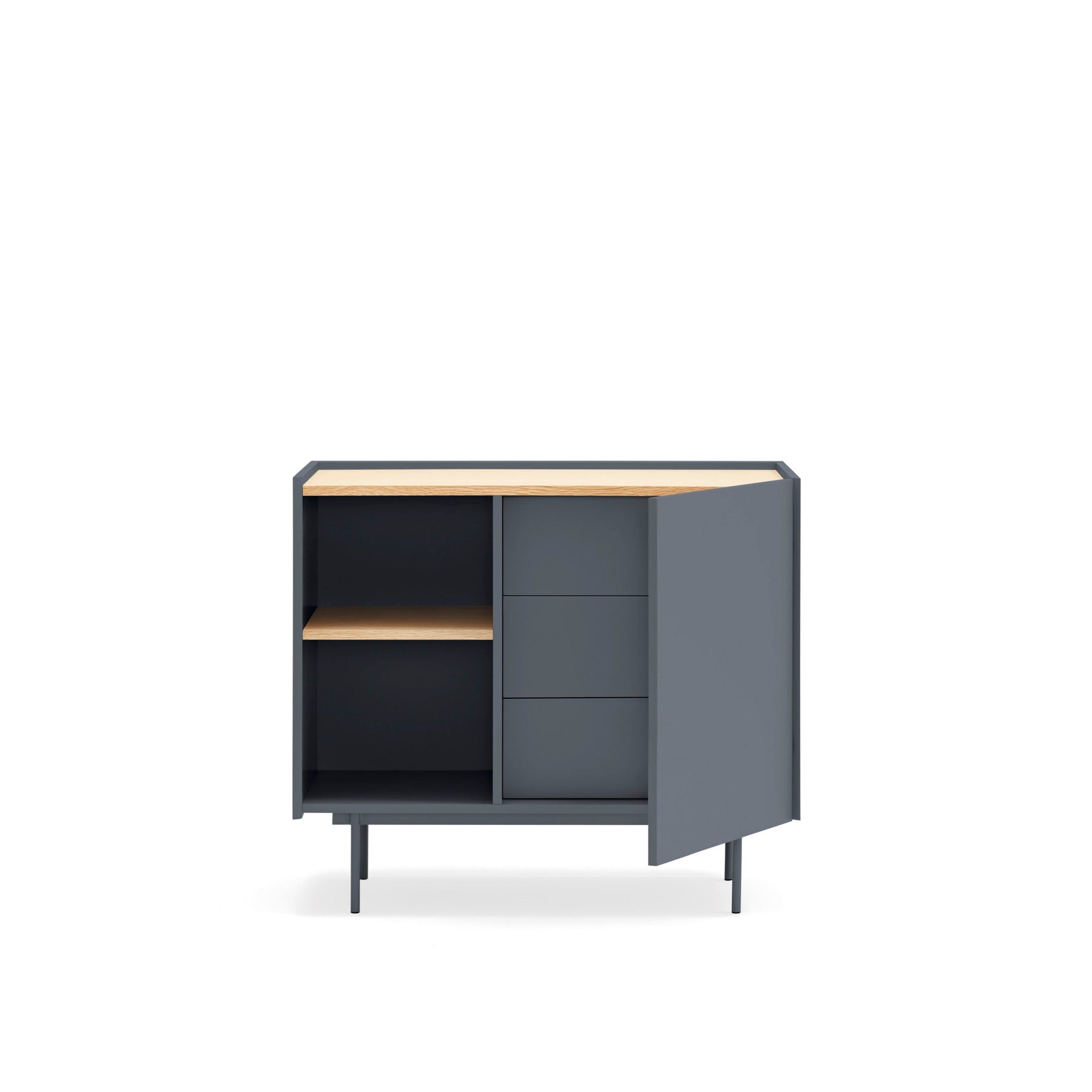 Cassettiera tre cassetti con anta legno rovere e antracite Otto di Teulat 88x78 cm