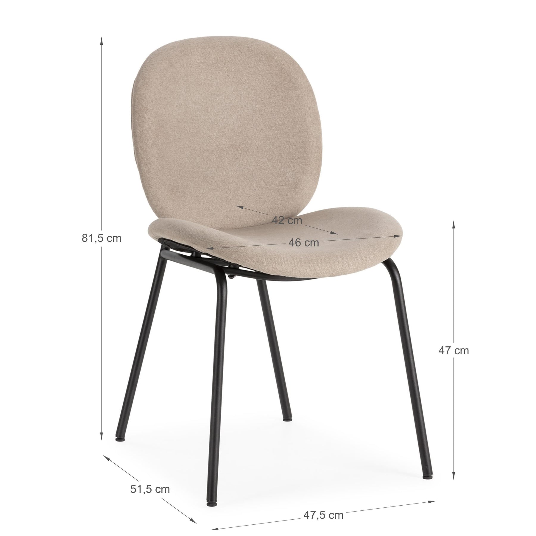 Set di 2 sedie con struttura in metallo e gambe Corin 47x51 h81 cm