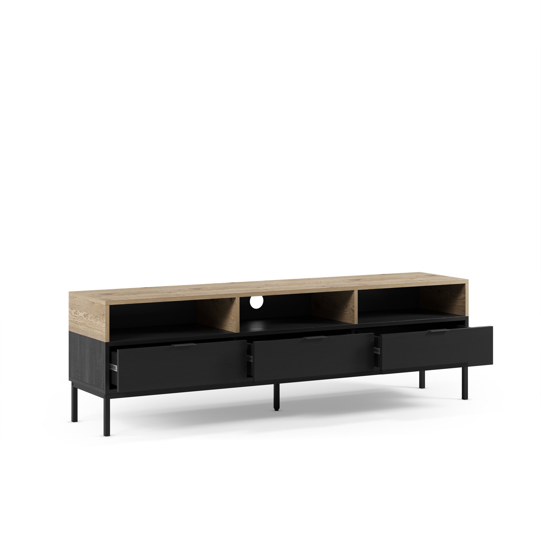 Mobile TV 3 cassetti nero e rovere Maris 180x55 cm
