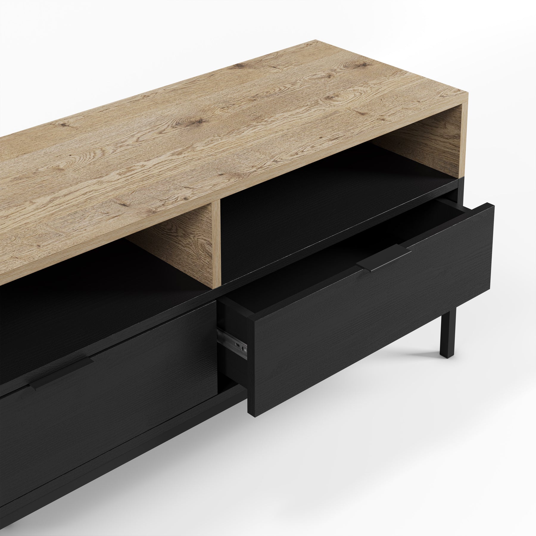 Mobile TV 3 cassetti nero e rovere Maris 180x55 cm