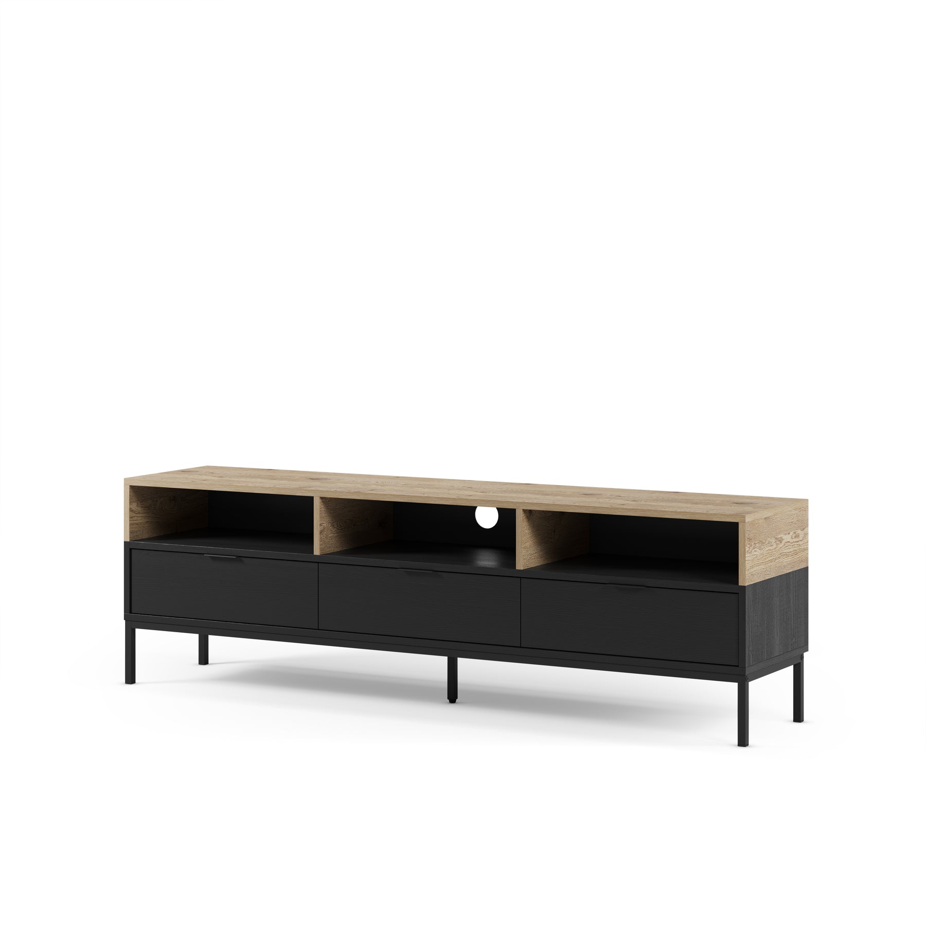 Mobile TV 3 cassetti nero e rovere Maris 180x55 cm