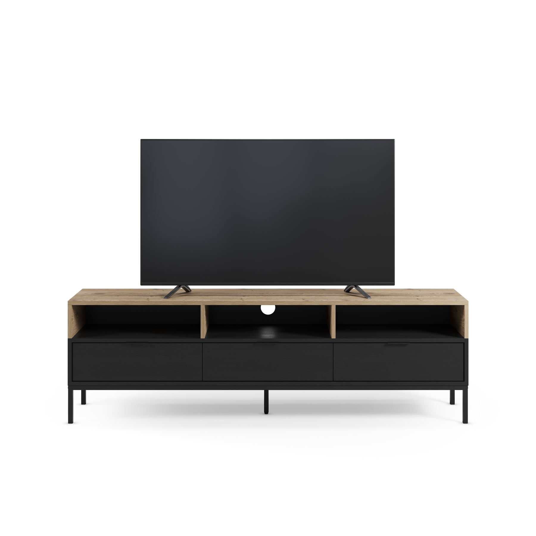 Mobile TV 3 cassetti nero e rovere Maris 180x55 cm