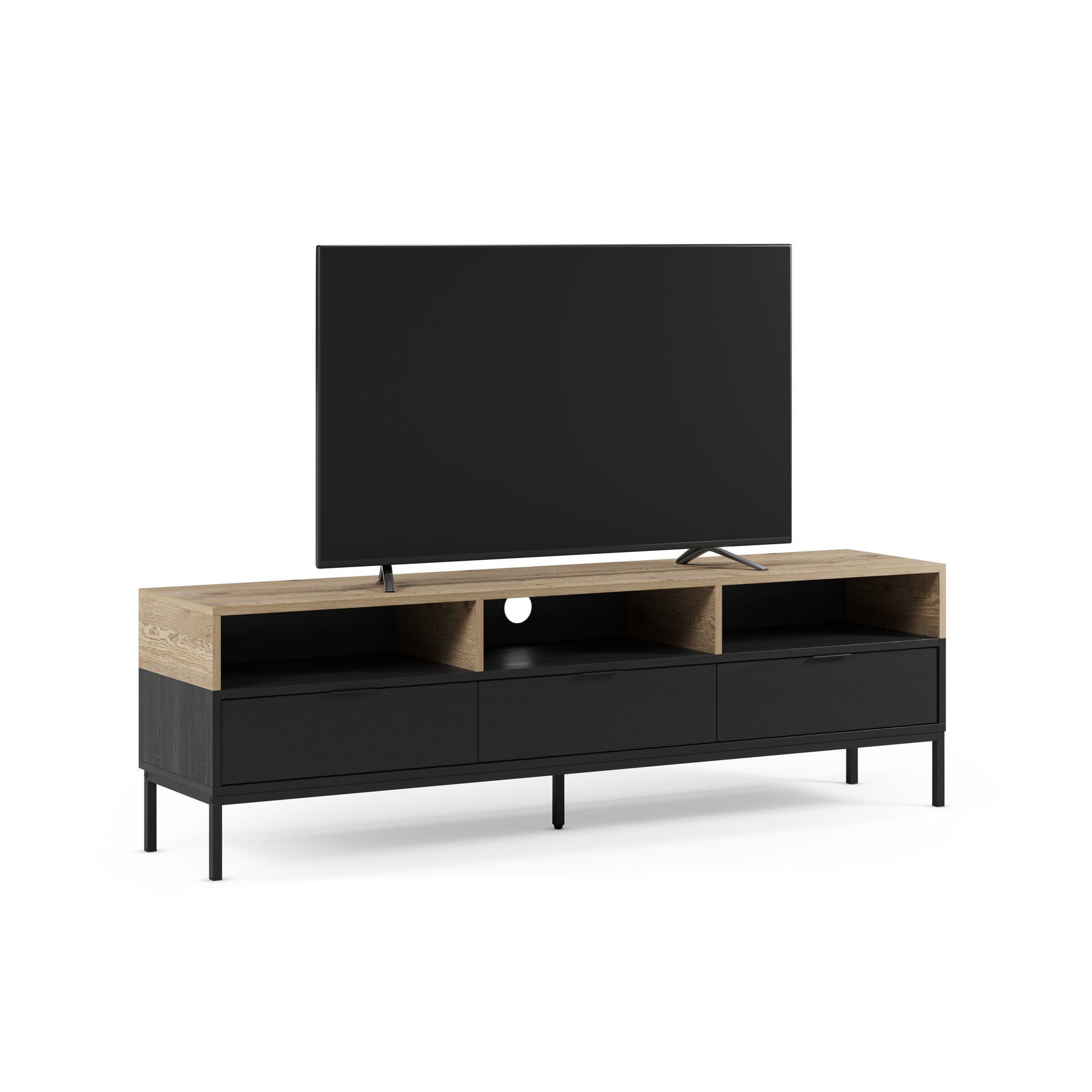 Mobile TV 3 cassetti nero e rovere Maris 180x55 cm