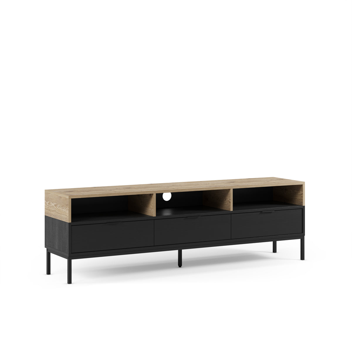 Mobile TV 3 cassetti nero e rovere Maris 180x55 cm