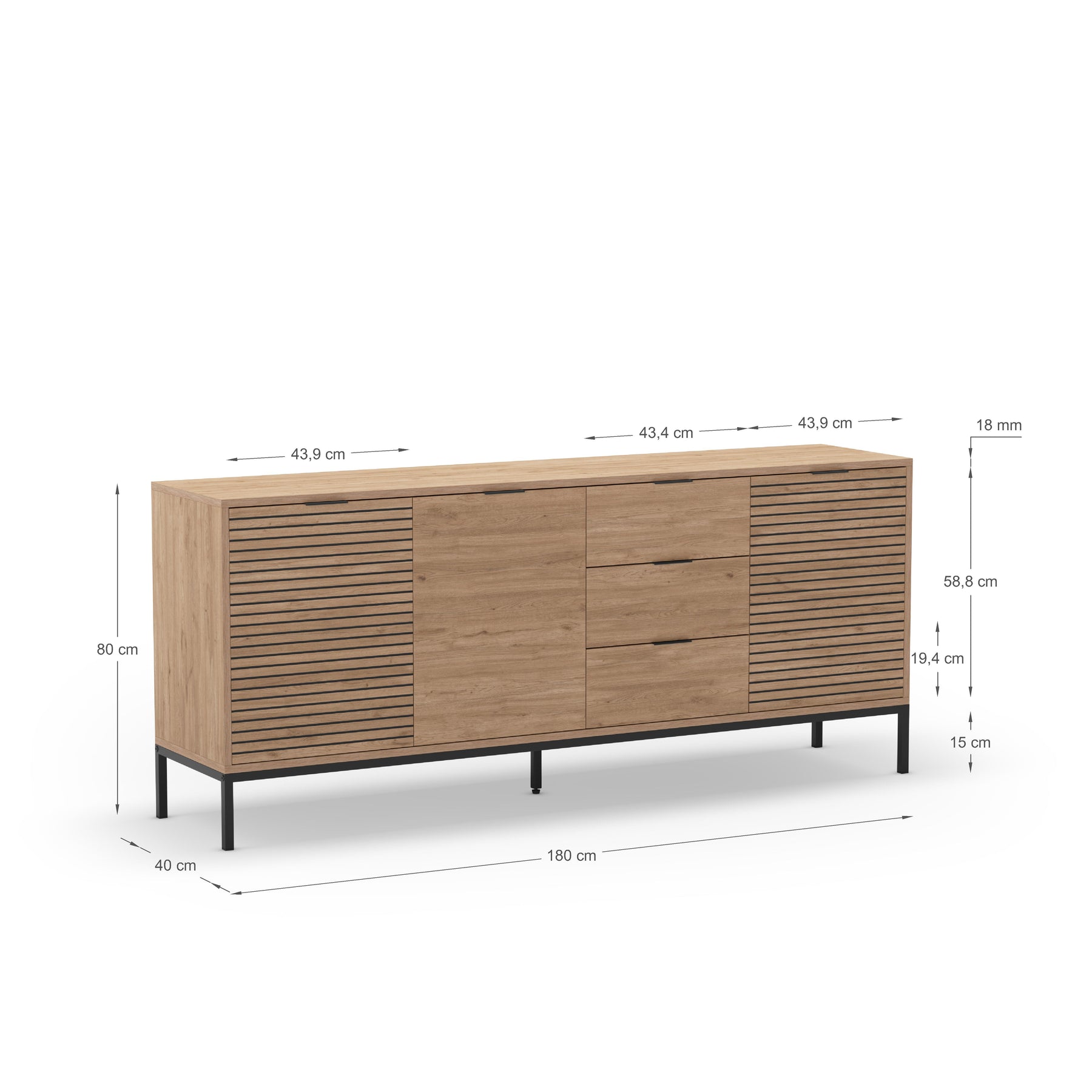 Madia 3 ante 3 cassetti rovere Ally 180x80 cm
