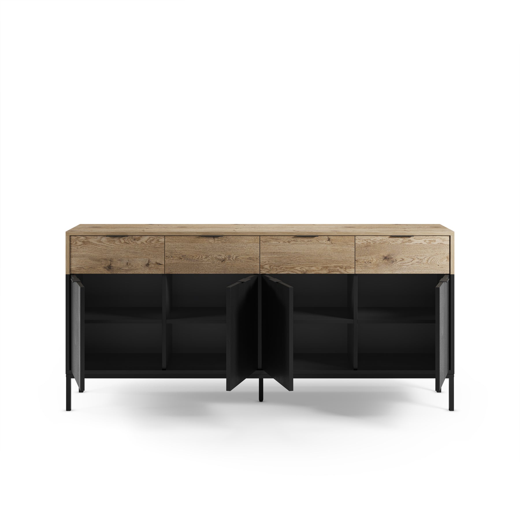 Madia 4 ante 4 cassetti nero e rovere Maris 180x80 cm