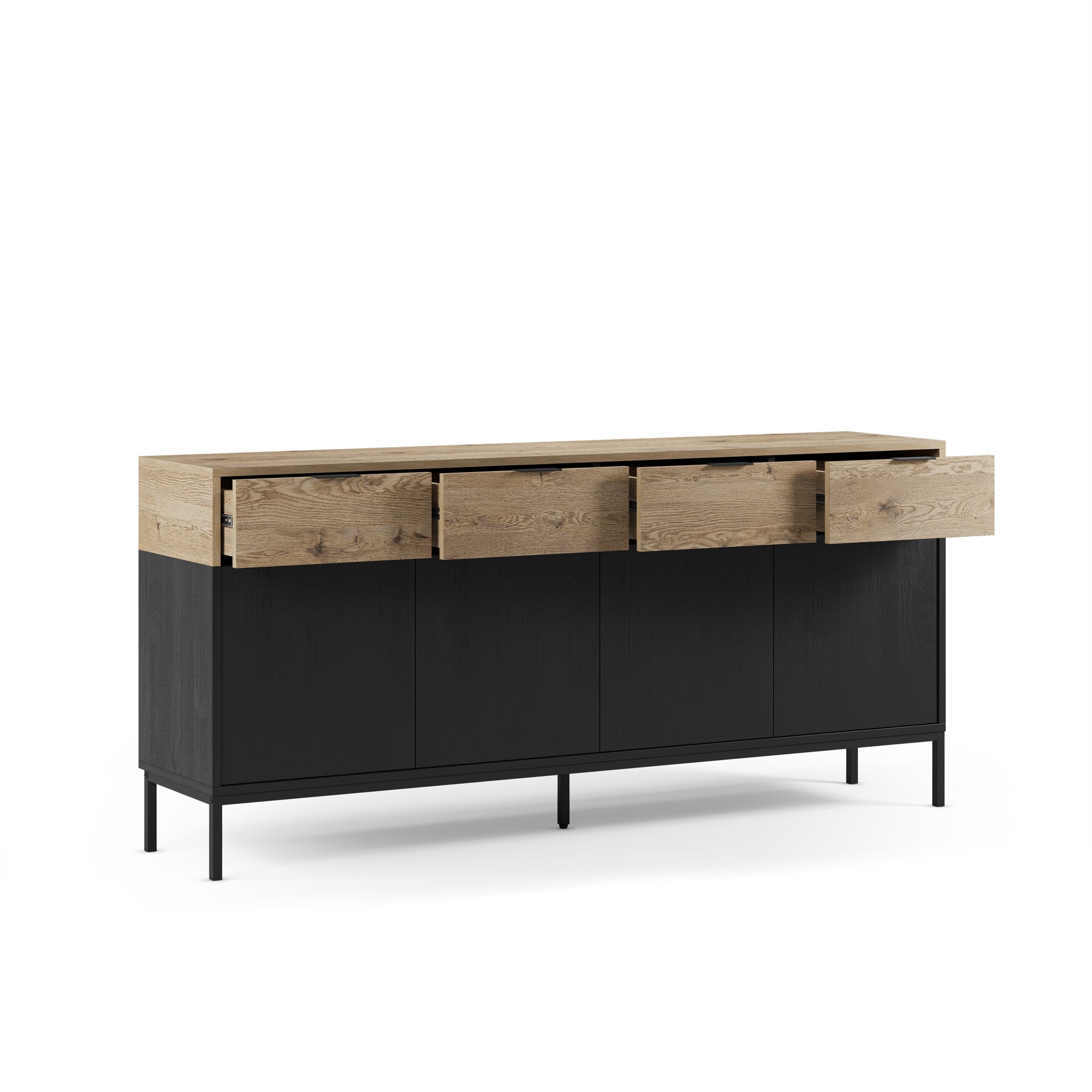 Madia 4 ante 4 cassetti nero e rovere Maris 180x80 cm