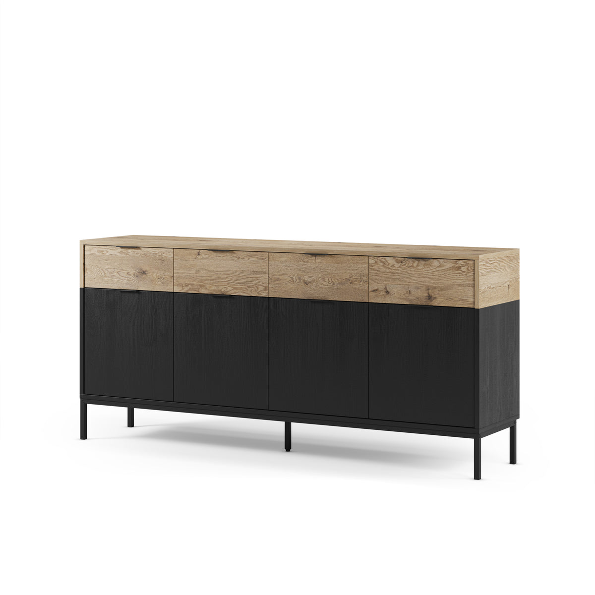 Madia 4 ante 4 cassetti nero e rovere Maris 180x80 cm