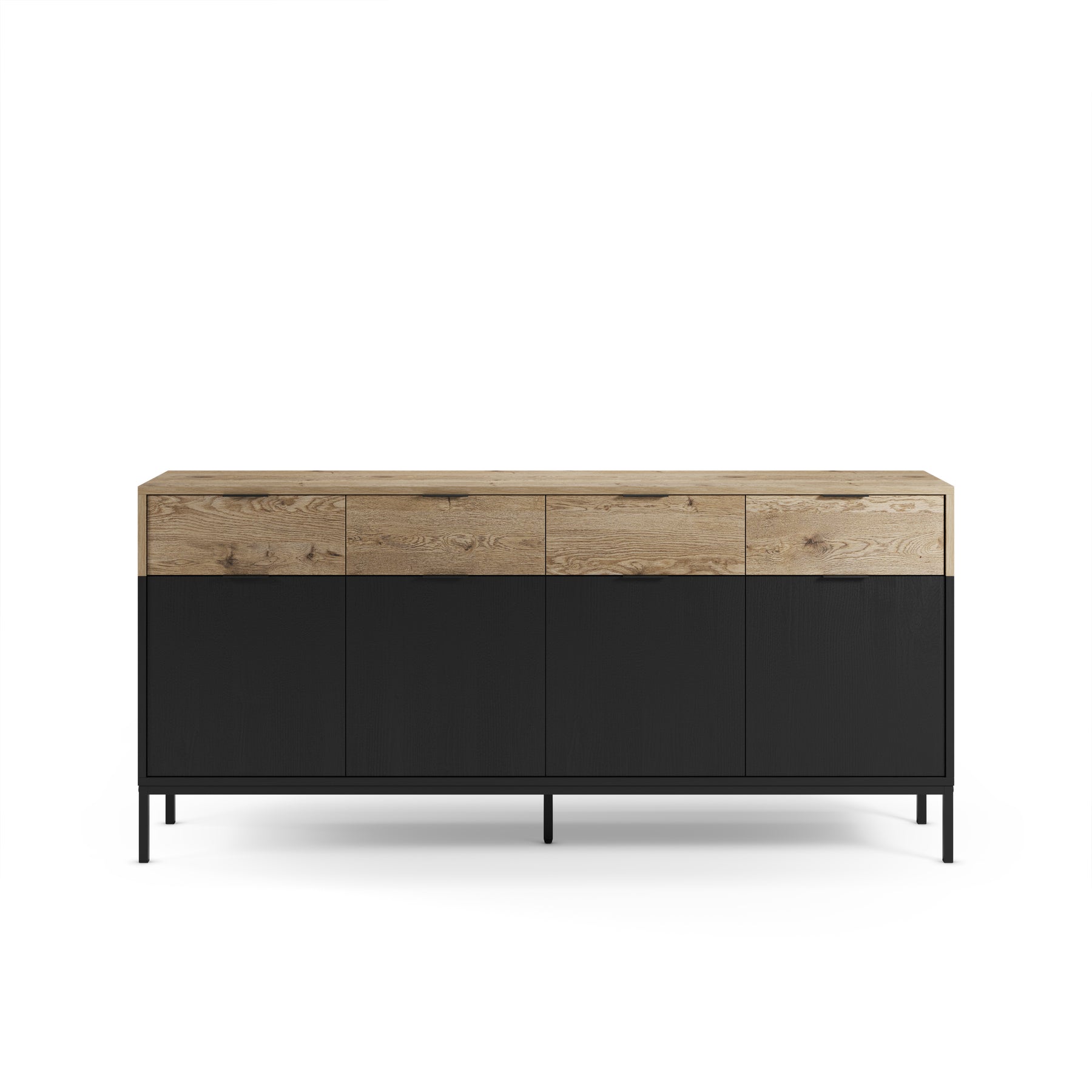 Madia 4 ante 4 cassetti nero e rovere Maris 180x80 cm