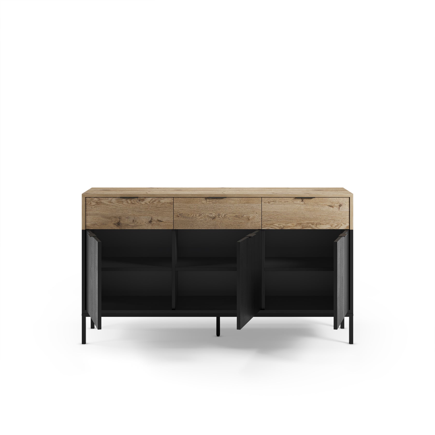 Madia 3 ante 3 cassetti nero e rovere Maris 150x80 cm