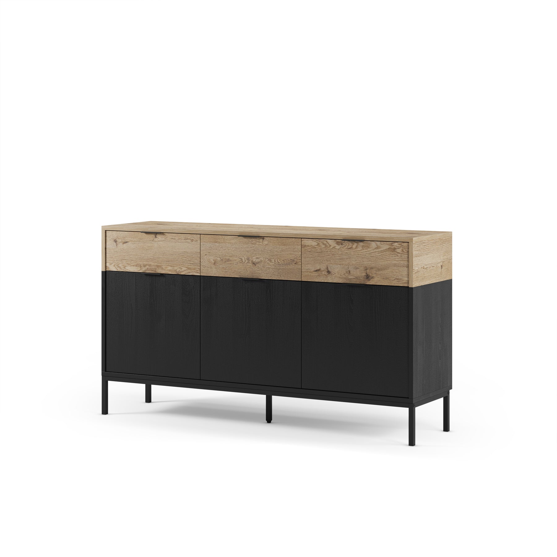 Madia 3 ante 3 cassetti nero e rovere Maris 150x80 cm