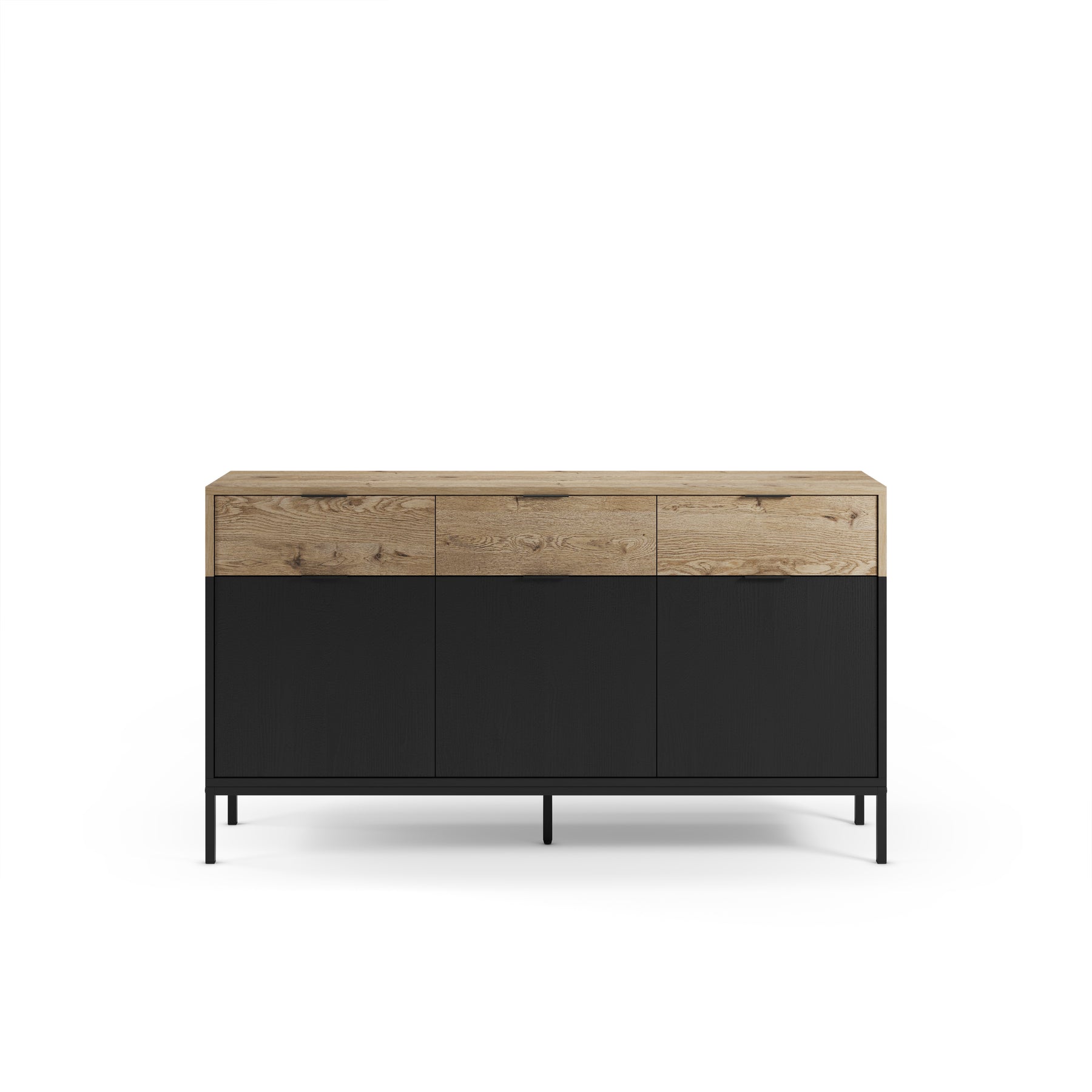 Madia 3 ante 3 cassetti nero e rovere Maris 150x80 cm